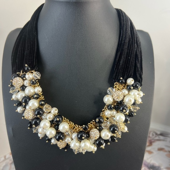 Talbots Jewelry - Talbots Velvet Glass & Rhinestone Holiday Gold Tone Choker Necklace D2